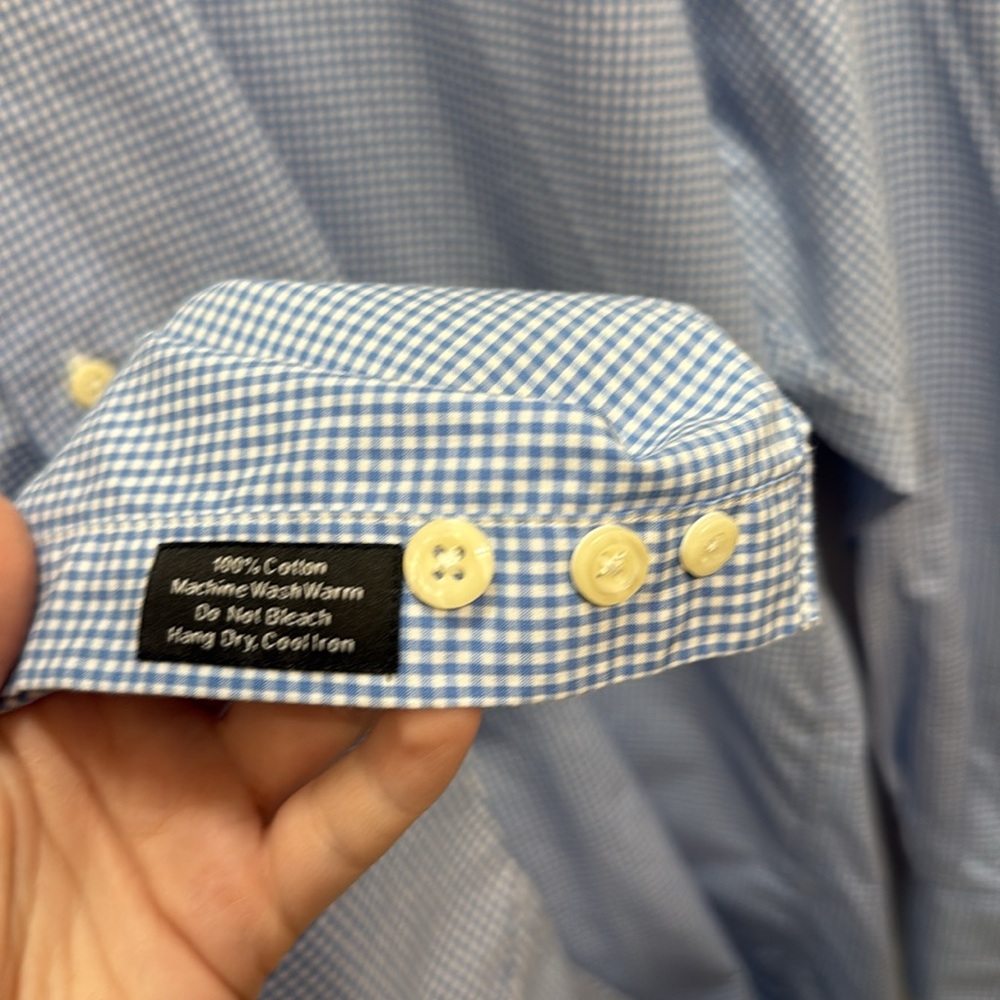 Men's David Donahue Blue Gingham Plaid Collared Dress Shirt. Size 16.5 - 32/33 - Picture 2 of 6